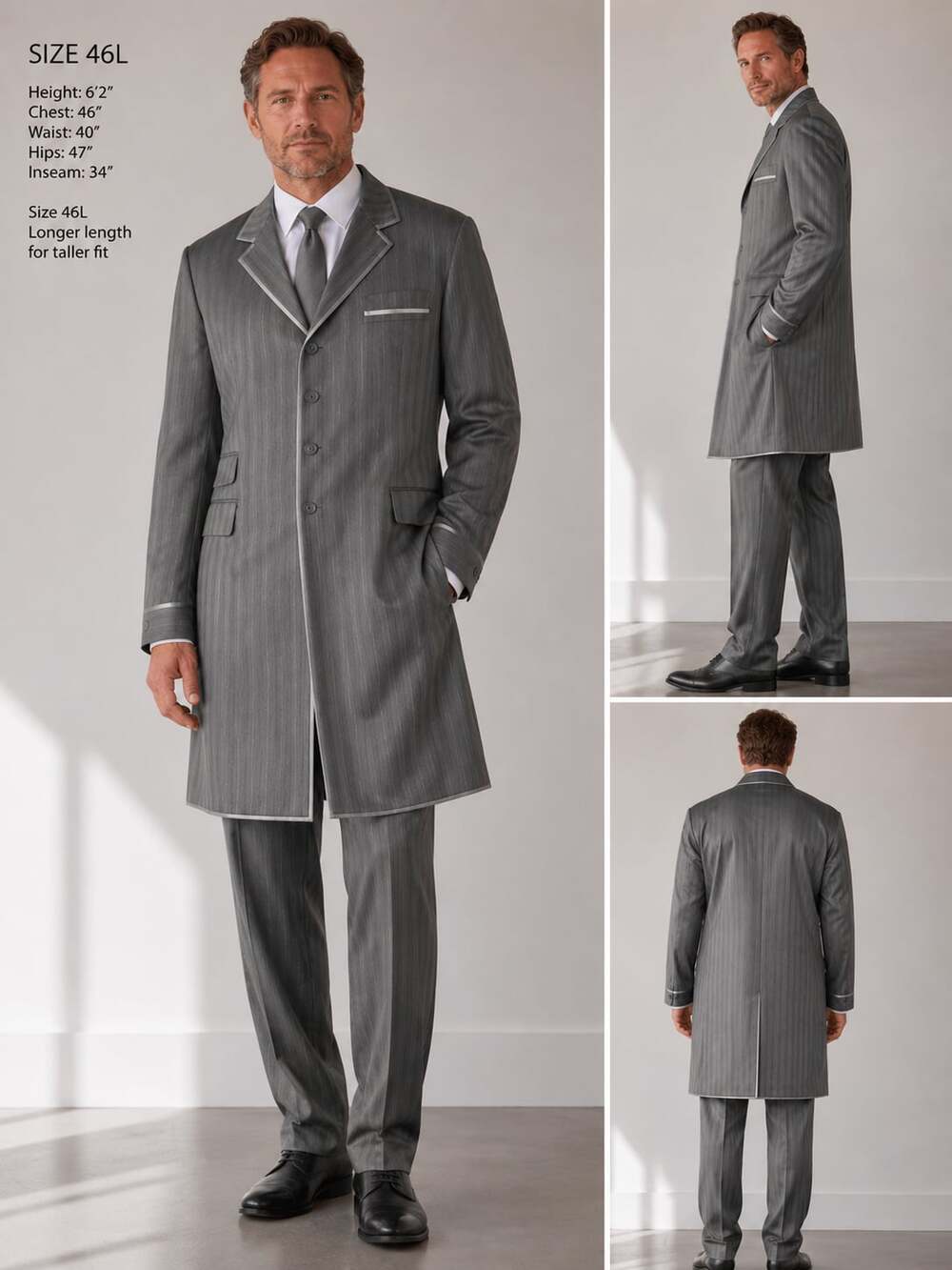 Pallini Men's Gray Pinstripe Long Length Suit Jacket Size 46L
Z15JC